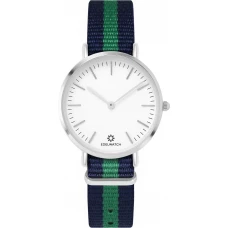 Montre Edelwatch 32 mm (Ladies) cadran argenté fond blanc (pile non incluse) - Bracelet bleu / vert