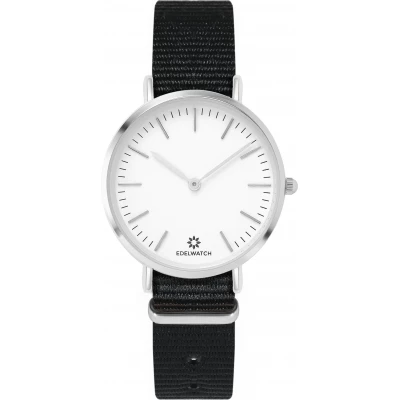 Montre Edelwatch 32 mm (Ladies) cadran argenté fond blanc (pile non incluse) - Bracelet noir