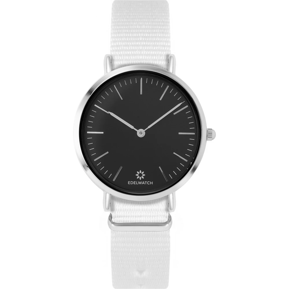 Edelwatch Uhr 32 mm (Ladies) Silver Zifferblatt Schwarz (Batterie nicht enthalten) - Weisses Armband