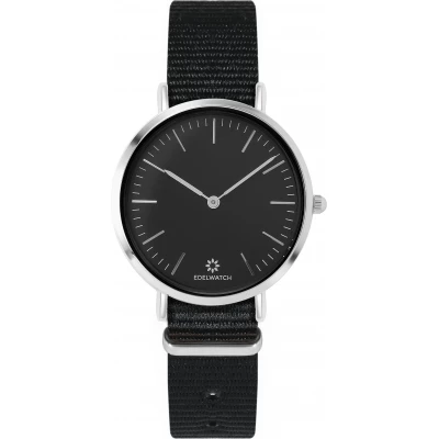 Montre Edelwatch 32 mm (Ladies) cadran argenté fond noir (pile non incluse) - Bracelet noir