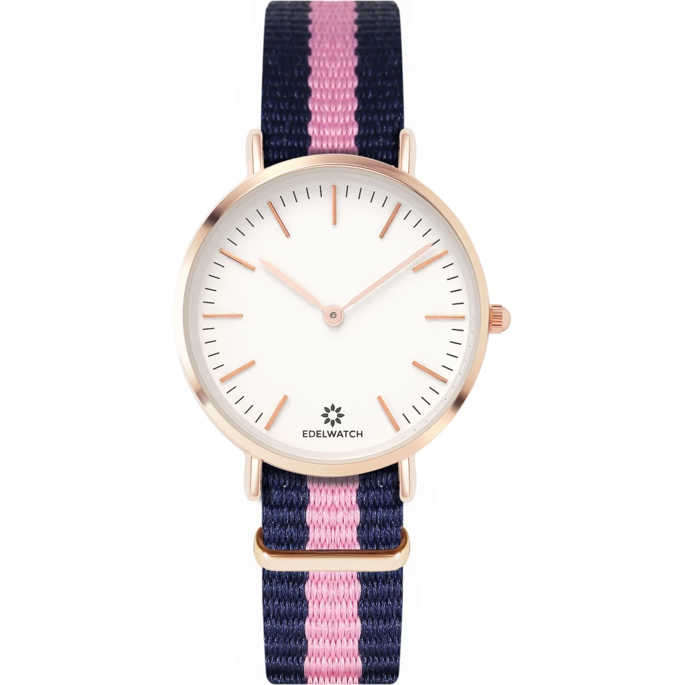 Edelwatch Uhr 32 mm (Ladies) Gold Zifferblatt Weiss (Batterie nicht enthalten) - Blau/Rosa Armband