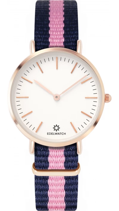 Edelwatch Uhr 32 mm (Ladies) Gold Zifferblatt Weiss (Batterie nicht enthalten) - Blau/Rosa Armband