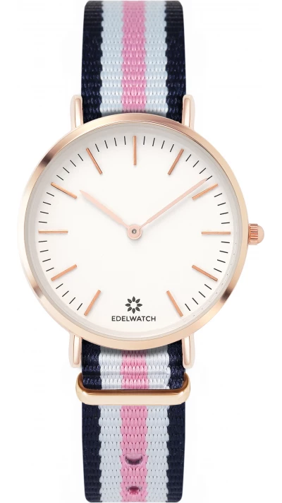 Edelwatch Uhr 32 mm (Ladies) Gold Zifferblatt Weiss (Batterie nicht enthalten) - Blau / Weiss / Rosa