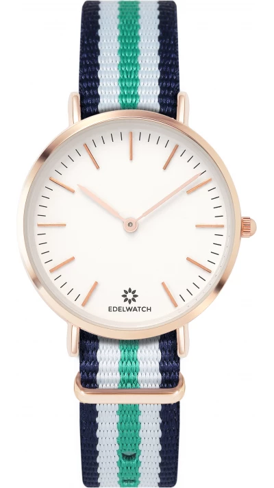 Edelwatch Uhr 32 mm (Ladies) Gold Zifferblatt Weiss (Batterie nicht enthalten) - Blau / Weiss / Grün