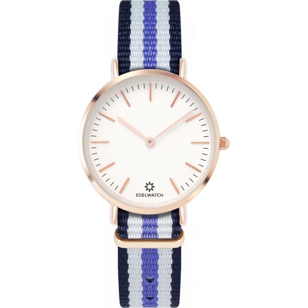 Montre Edelwatch 32 mm (Ladies) cadran doré fond blanc (pile non incluse) - Bracelet bleu / /blanc / violet