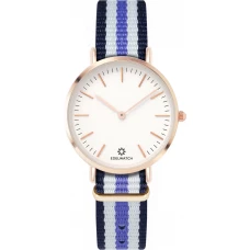 Montre Edelwatch 32 mm (Ladies) cadran doré fond blanc (pile non incluse) - Bracelet bleu / /blanc / violet