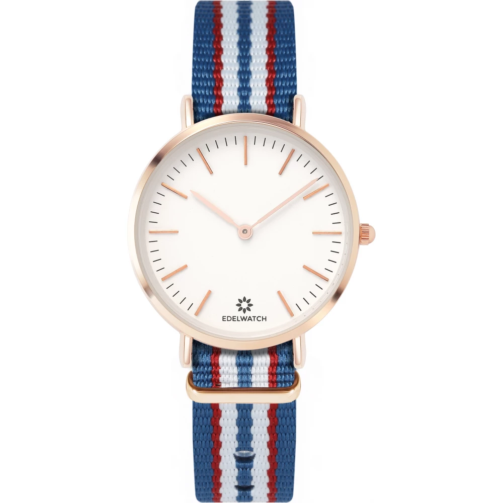 Edelwatch Uhr 32 mm (Ladies) Gold Zifferblatt Weiss (Batterie nicht enthalten) - Hellblau / Rot / Weiss