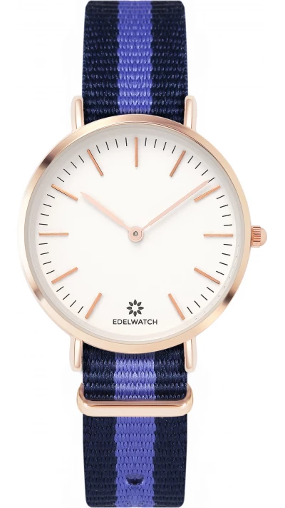 Montre Edelwatch 32 mm (Ladies) cadran doré fond blanc (pile non incluse) - Bracelet bleu / violet