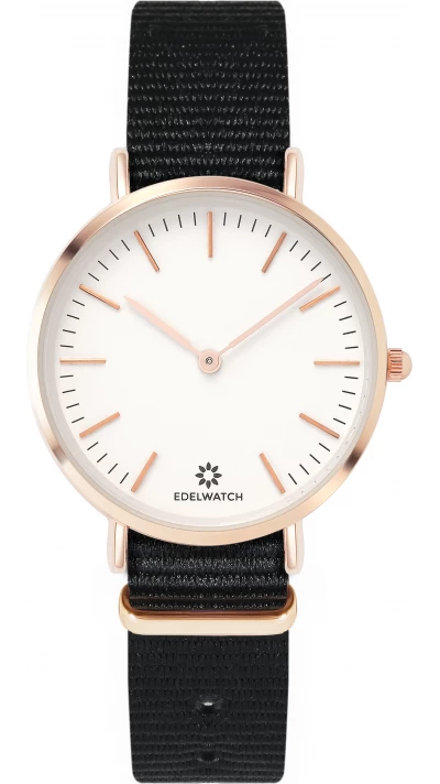 Montre Edelwatch 32 mm (Ladies) cadran doré fond blanc (pile non incluse) - Bracelet noir