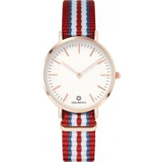 Montre Edelwatch 32 mm (Ladies) cadran doré fond blanc (pile non incluse) - Bracelet rouge / bleu / blanc