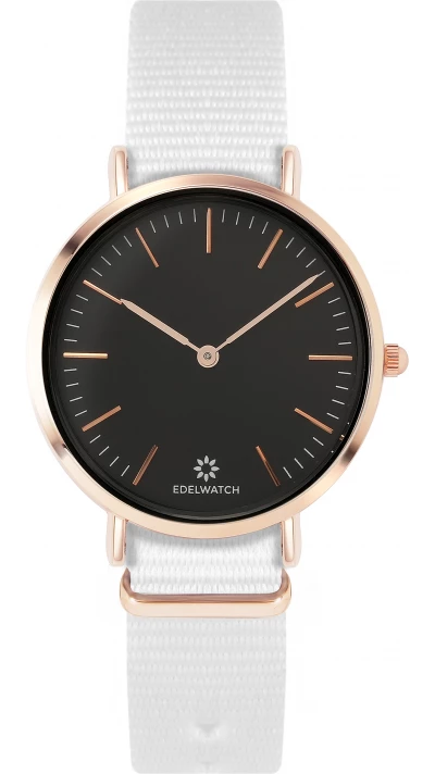 Montre Edelwatch 32 mm (Ladies) cadran doré fond noir (pile non incluse) - Bracelet blanc