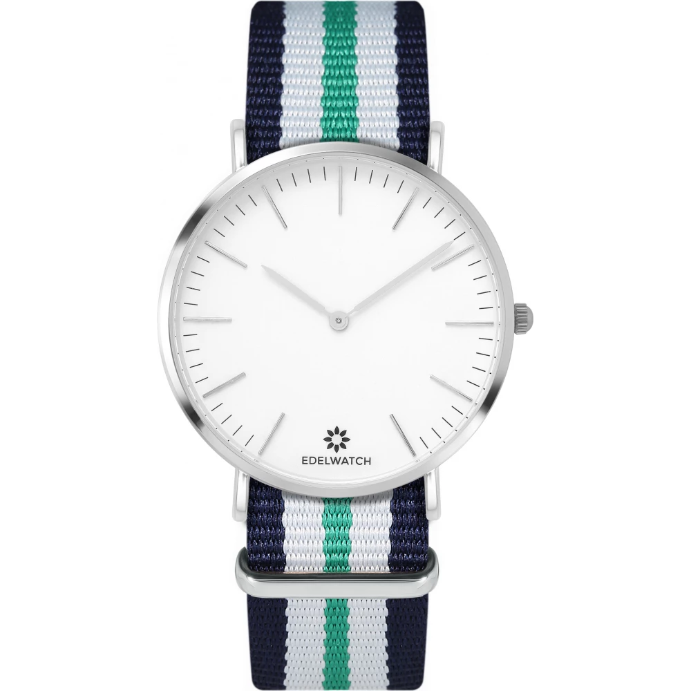 Edelwatch Uhr 41 mm (Men) Silver Zifferblatt Weiss (Batterie nicht enthalten) - Blau / Weiss / Grün