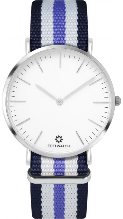 Montre Edelwatch 41 mm (Men) cadran argenté fond blanc (pile non incluse) - Bracelet bleu / /blanc / violet