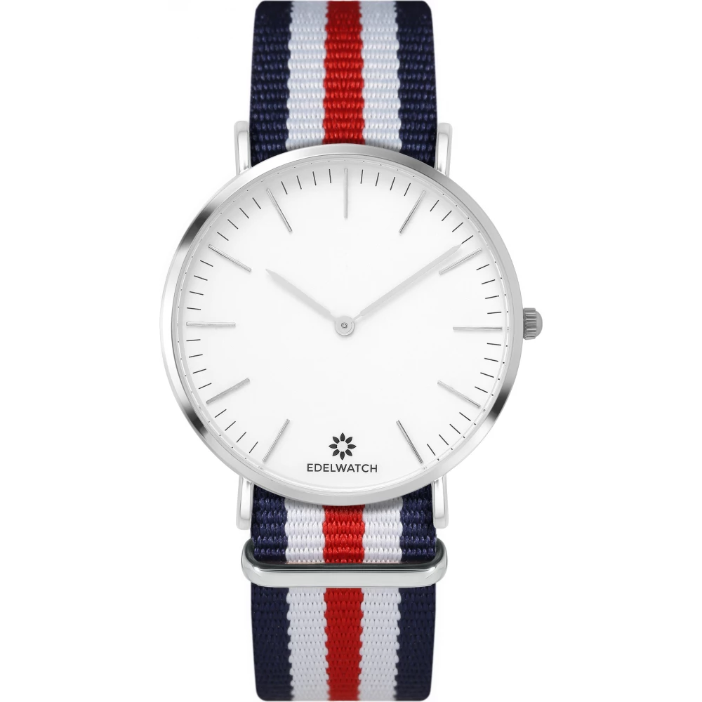 Edelwatch Uhr 41 mm (Men) Silver Zifferblatt Weiss (Batterie nicht enthalten) - Dunkelblau / Weiss / Rot