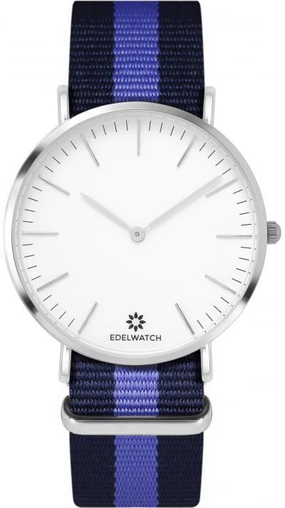 Montre Edelwatch 41 mm (Men) cadran argenté fond blanc (pile non incluse) - Bracelet bleu / violet