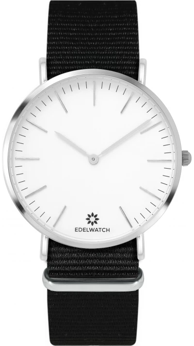Montre Edelwatch 41 mm (Men) cadran argenté fond blanc (pile non incluse) - Bracelet noir
