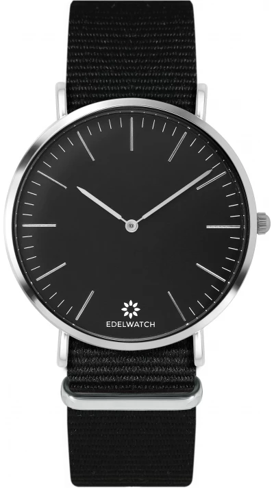Montre Edelwatch 41 mm (Men) cadran argenté fond noir (pile non incluse) - Bracelet noir
