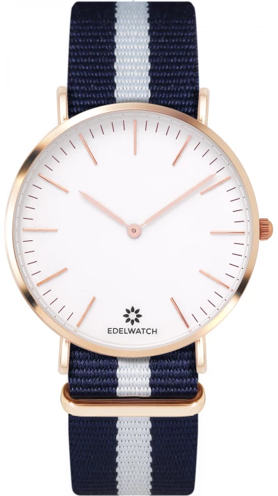 Montre Edelwatch 41 mm (Men) cadran doré fond blanc (pile non incluse) - Bracelet bleu / blanc