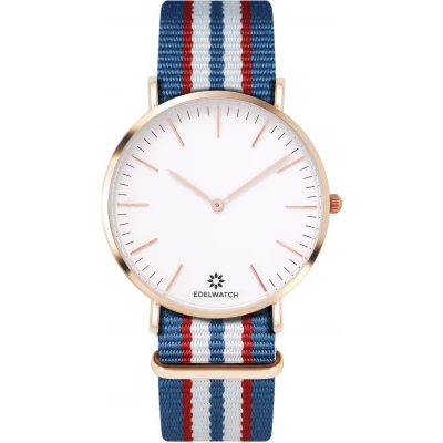 Edelwatch Uhr 41 mm (Men) Gold Zifferblatt Weiss (Batterie nicht enthalten) - Hellblau / Rot / Weiss