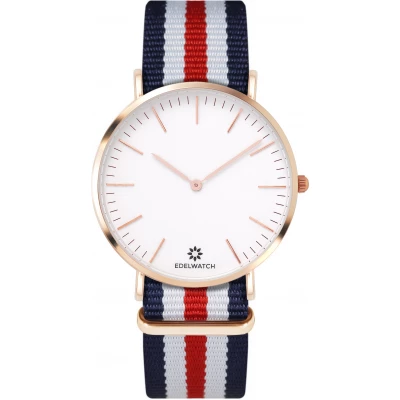 Edelwatch Uhr 41 mm (Men) Gold Zifferblatt Weiss (Batterie nicht enthalten) - Dunkelblau / Weiss / Rot