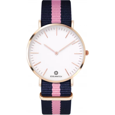Montre Edelwatch 41 mm (Men) cadran doré fond blanc (pile non incluse) - Bracelet bleu / rose