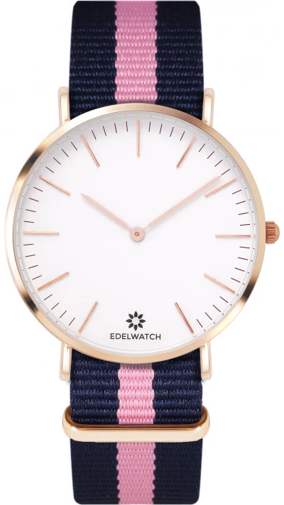 Montre Edelwatch 41 mm (Men) cadran doré fond blanc (pile non incluse) - Bracelet bleu / rose