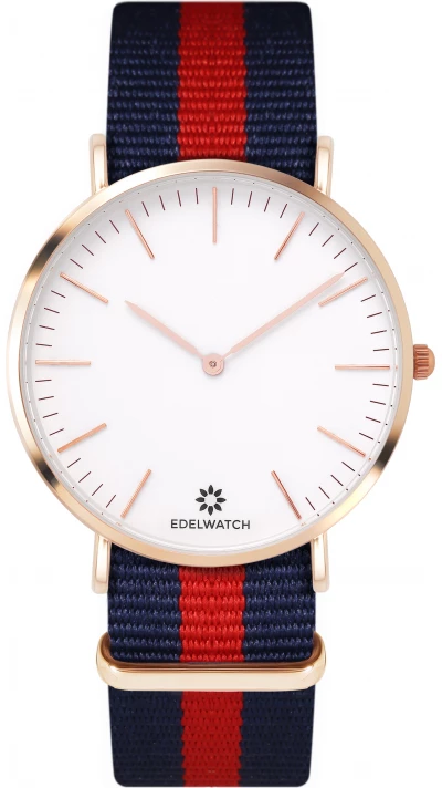 Montre Edelwatch 41 mm (Men) cadran doré fond blanc (pile non incluse) - Bracelet bleu / rouge
