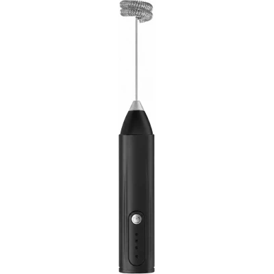 Mousseur à lait électrique portable rechargeable USB avec fouet en acier inoxydable et 3 vitesses réglables - Noir