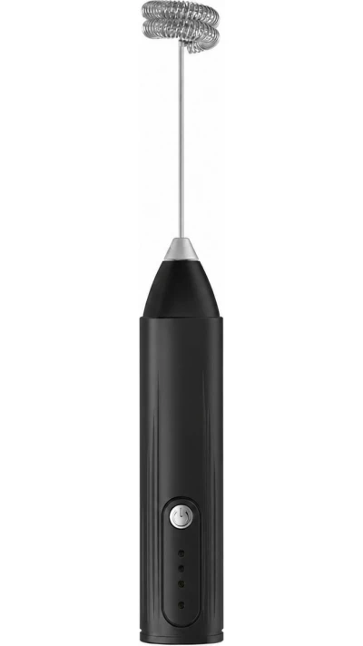 Mousseur à lait électrique portable rechargeable USB avec fouet en acier inoxydable et 3 vitesses réglables - Noir