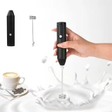 Mousseur à lait électrique portable rechargeable USB avec fouet en acier inoxydable et 3 vitesses réglables - Noir