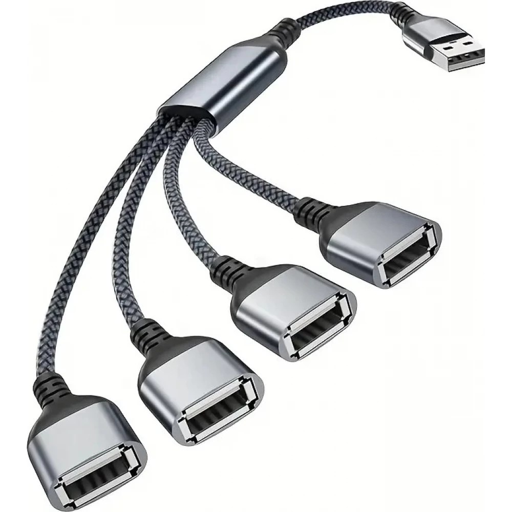 Multiprise USB-A vers 4x USB-A ports avec câble 30 cm hub charge multiple - Gris