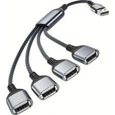 Multiprise USB-A vers 4x USB-A ports avec câble 30 cm hub charge multiple - Gris