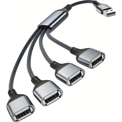 Multiprise USB-A vers 4x USB-A ports avec câble 30 cm hub charge multiple - Gris