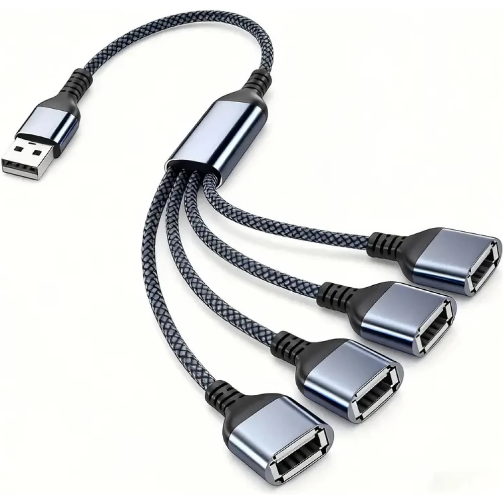 Multiprise USB-A vers 4x USB-A ports avec câble 30 cm hub charge multiple - Gris
