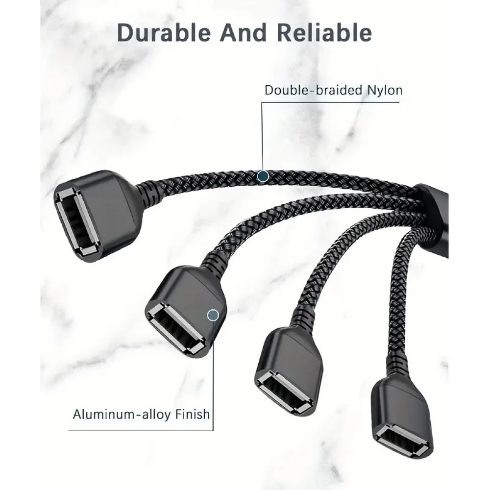 Multiprise USB-A vers 4x USB-A ports avec câble 30 cm hub charge multiple - Gris