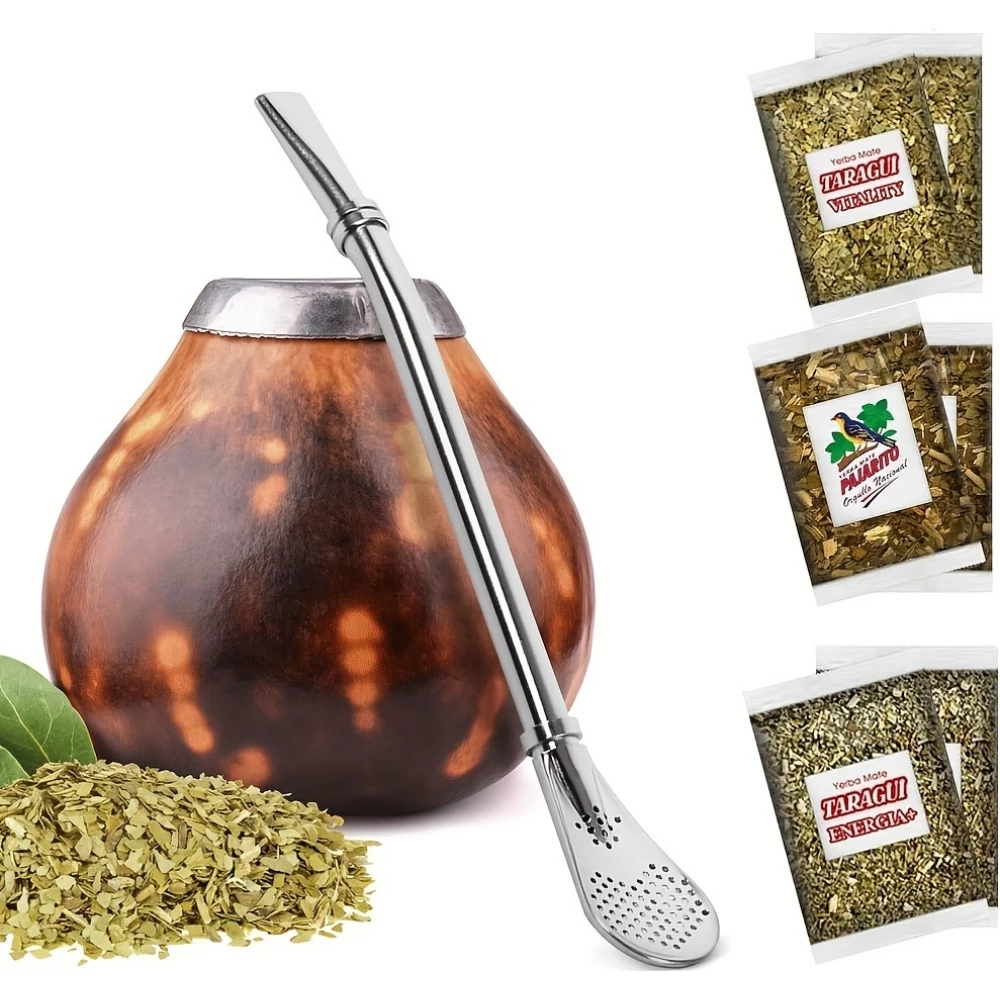 Edelstahl-Trinkhalme für Yerba Mate (3 Stück) wiederverwendbar mit Reinigungsbürste und Tasche