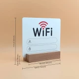 Panneau WiFi 2D en acrylique avec socle bois affiche mot de passe pour maison ou restaurant - Blanc