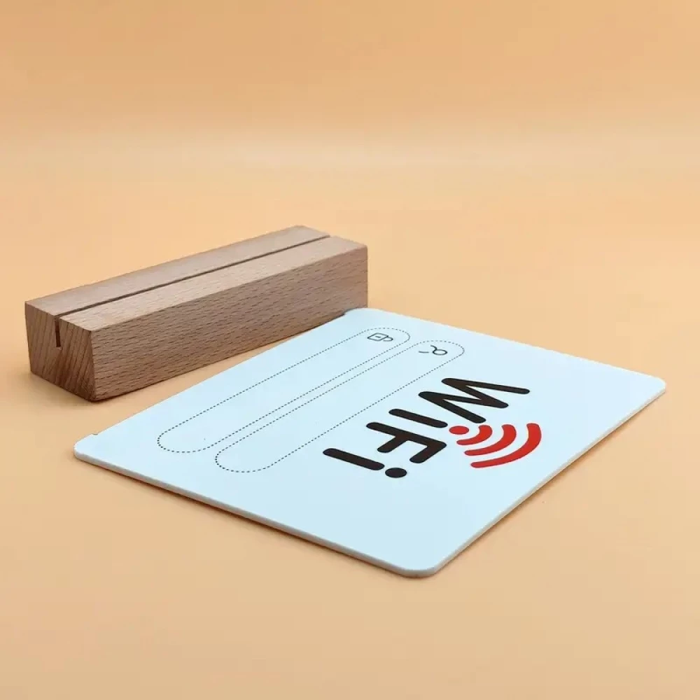 Panneau WiFi 2D en acrylique avec socle bois affiche mot de passe pour maison ou restaurant - Blanc