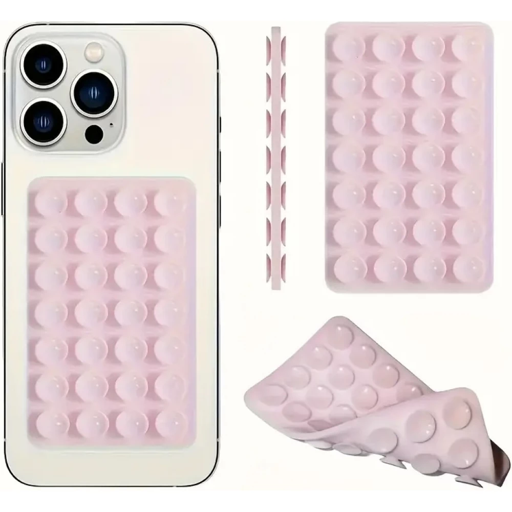 Patch en silicone support universel double côté à ventouse pour téléphone forte adhérence - Rose