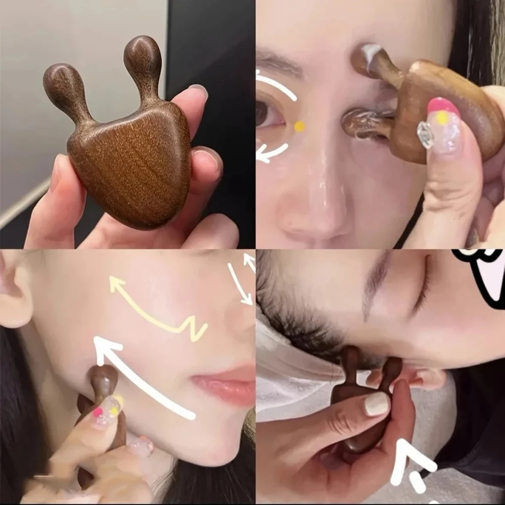 Gua Sha Kamm aus Sandelholz Gesichtsmassage Beauty Tool Gesichtsmassageger&auml;t - Braun