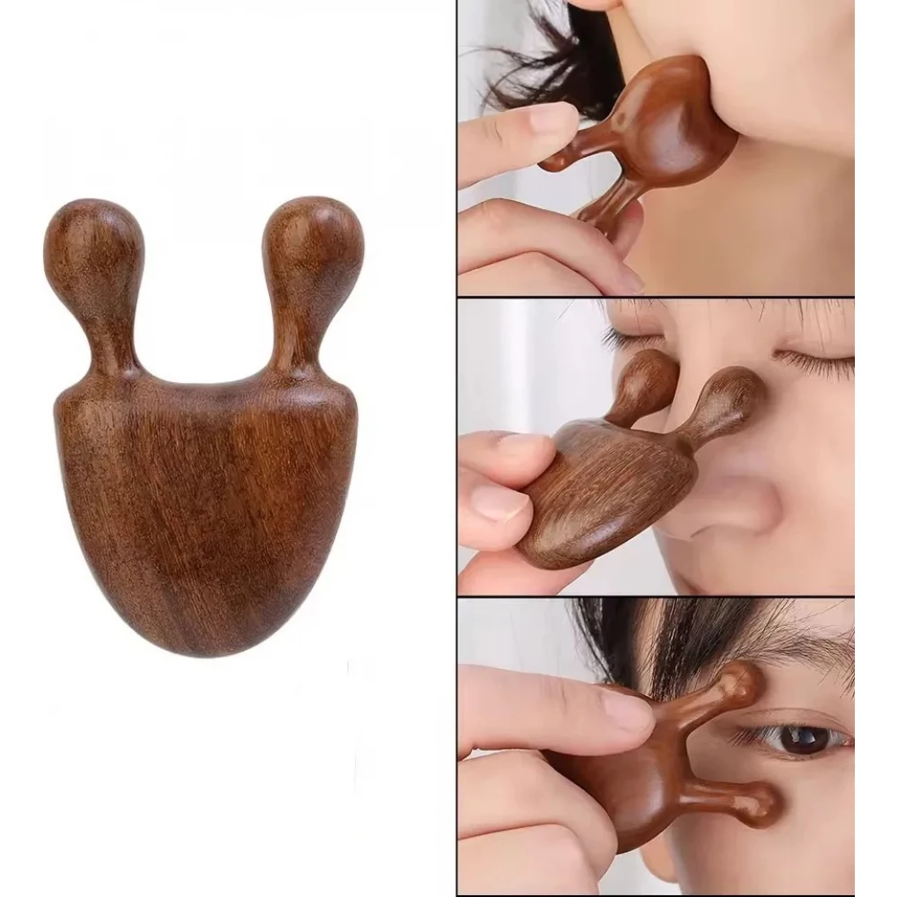 Gua Sha Kamm aus Sandelholz Gesichtsmassage Beauty Tool Gesichtsmassageger&auml;t - Braun
