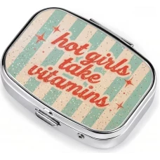 Petite boîte à pilules carrée Girls style vintage américain 2 compartiments rangement portable pour médicaments et vitamines - Bleu