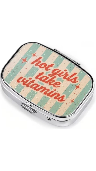 Petite boîte à pilules carrée Girls style vintage américain 2 compartiments rangement portable pour médicaments et vitamines - Bleu