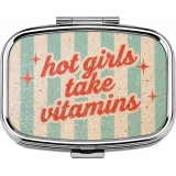 Petite boîte à pilules carrée Girls style vintage américain 2 compartiments rangement portable pour médicaments et vitamines - Bleu