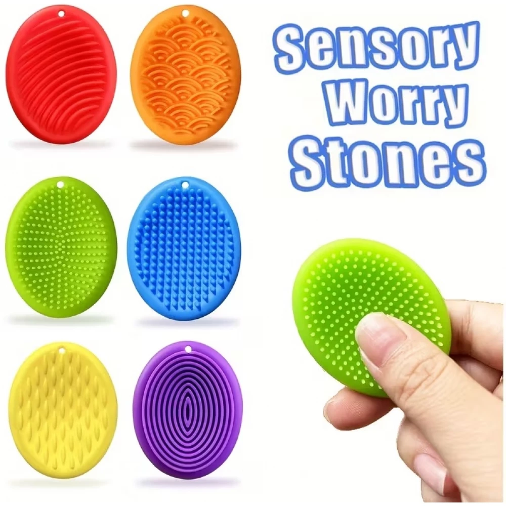 Pierres sensorielles anti-stress texturées multicolores en silicone durables gadgets de concentration pour adultes (Lot de 6) - Multicolore