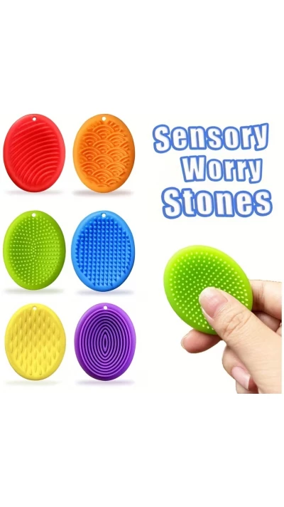 Pierres sensorielles anti-stress textur&eacute;es multicolores en silicone durables gadgets de concentration pour adultes (Lot de 6) - Multicolore