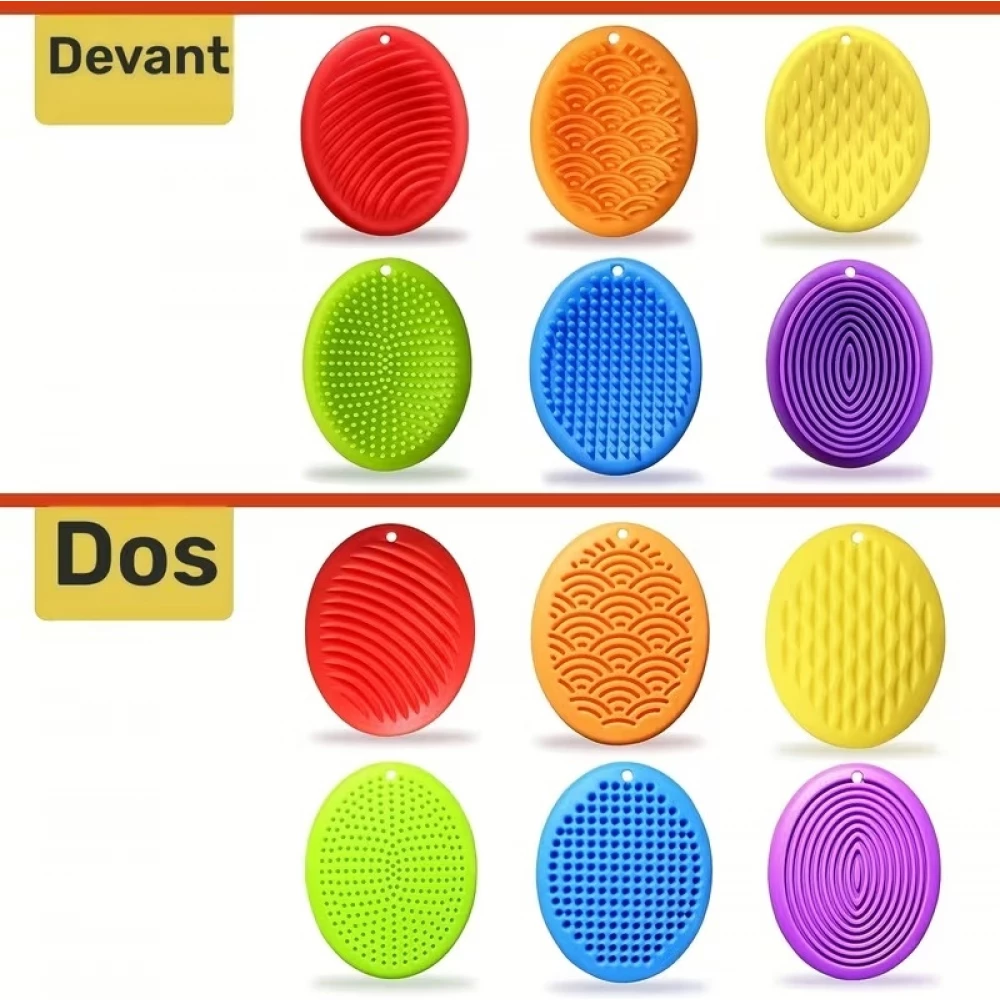 Pierres sensorielles anti-stress texturées multicolores en silicone durables gadgets de concentration pour adultes (Lot de 6) - Multicolore