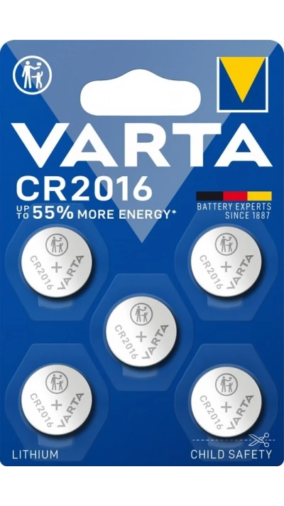 Varta Professional Electronics CR2016 (6016) Lithium-Knopfzellen 3 V (Blister mit 5 Batterien)