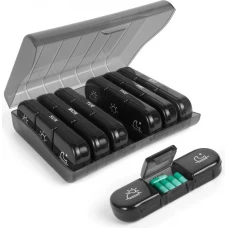7-Tage-Pillenbox mit 3 F&auml;chern pro Tag f&uuml;r Medikamente Wochenpillendose in praktischer Kunststoff-Aufbewahrungsbox - Schwarz