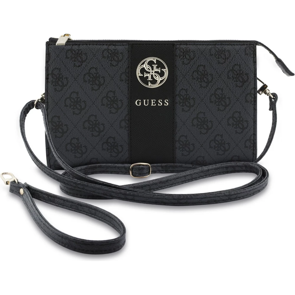 Pochette t&eacute;l&eacute;phone Guess 4G en simili cuir avec logo 4G rond et bande &agrave; logos classiques - Noir